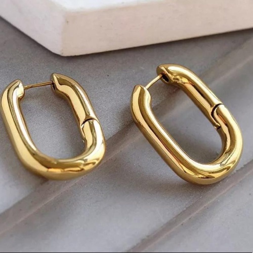 💫Gold minimalist U-shaped  hoops earrings - Picture 4 of 4